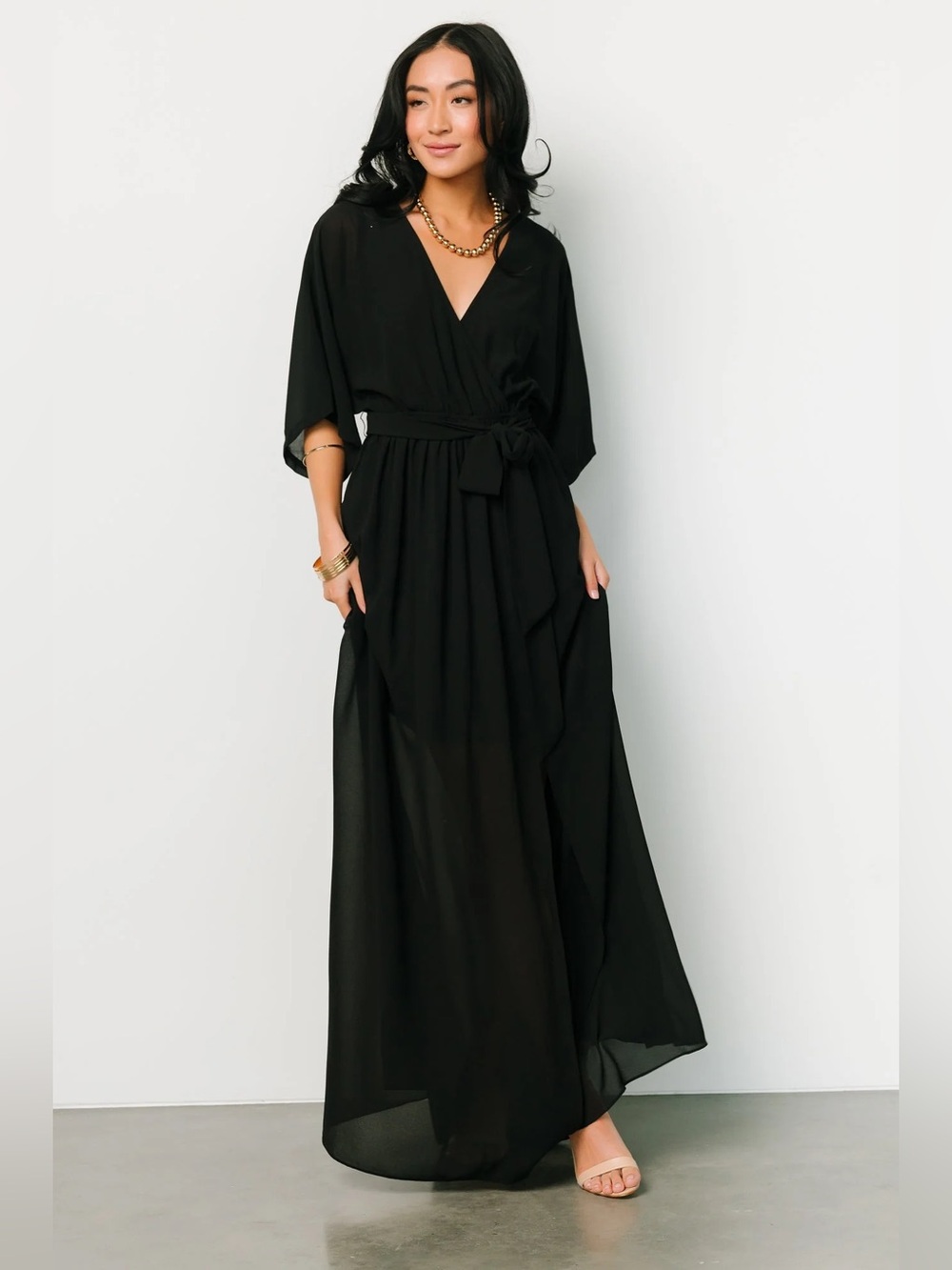 Baltic Born Black Kimono Wrap Maxi Dress